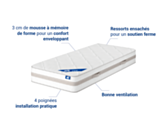 Matelas Ressorts ensachés Aerovisco à mémoire de forme 90x190 cm 
