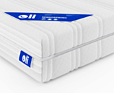 Détail du matelas Sensospring Oli 140x200 cm : coutil matelassé blanc, fermeture éclair déhoussable et étiquette de marque
