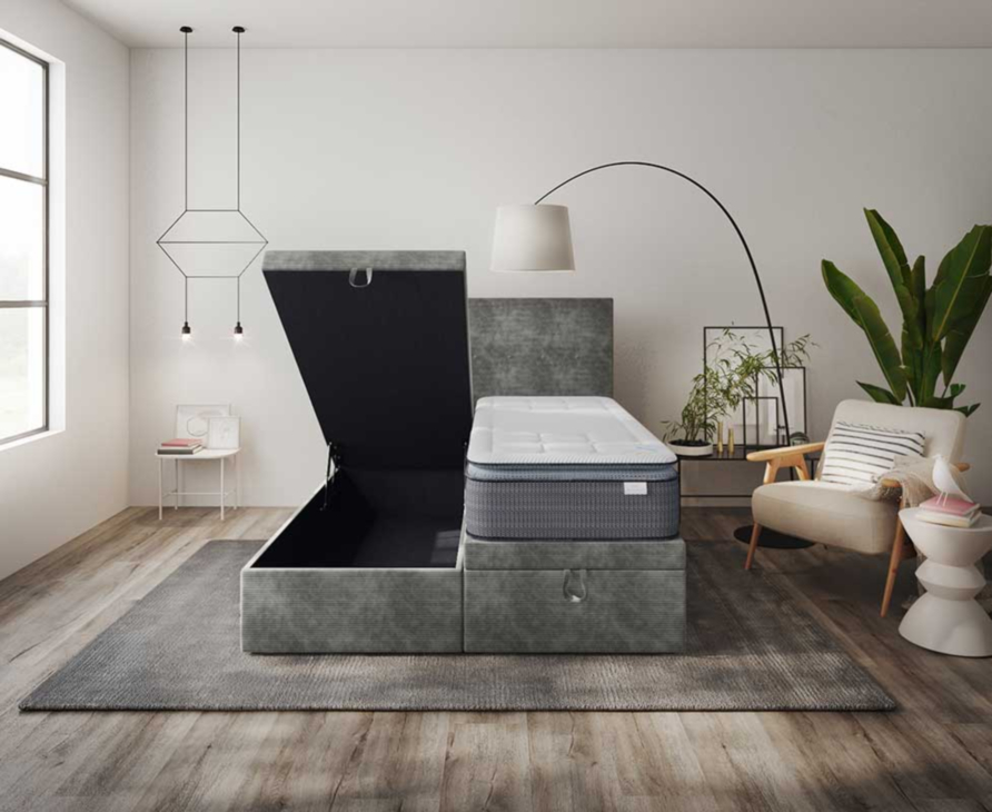 Lit Coffre Cassia Velours Gris - 90x200 cm