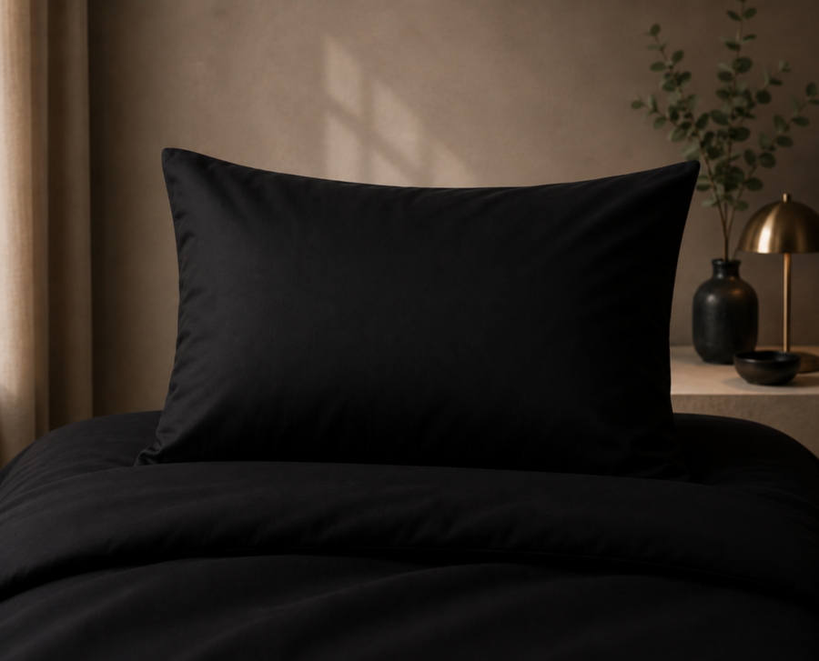  Taie d'oreiller -  Satin 120 fils - Noir intense - 50x70 cm 