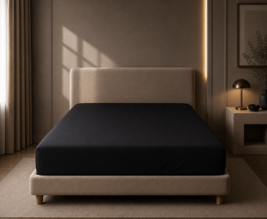 Drap-housse Satin Noir Intense Bonnet 35 - 140X190