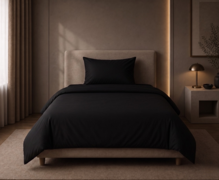 Housse de couette Satin 120 fils - Noir intense - 140x200 cm